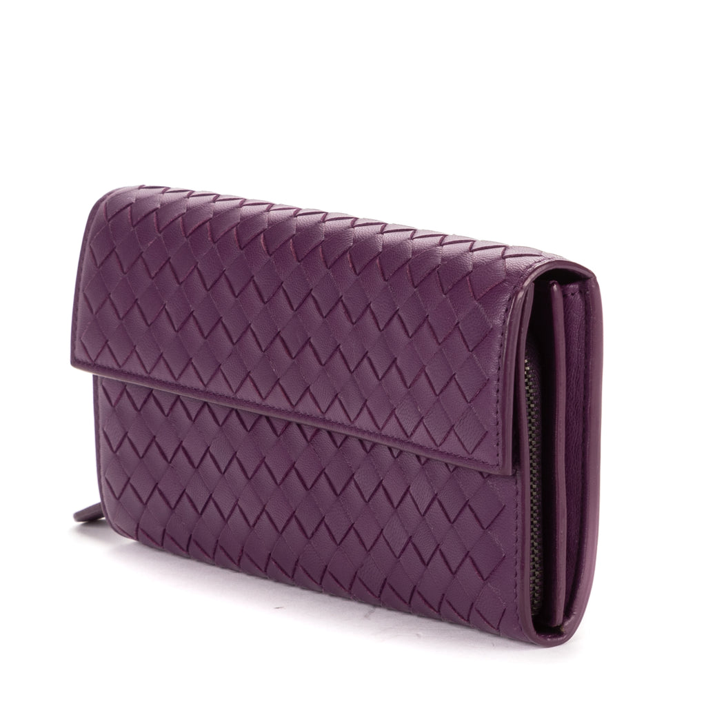 Wallet Flap Continental Purple Intrecciato Calfskin Leather