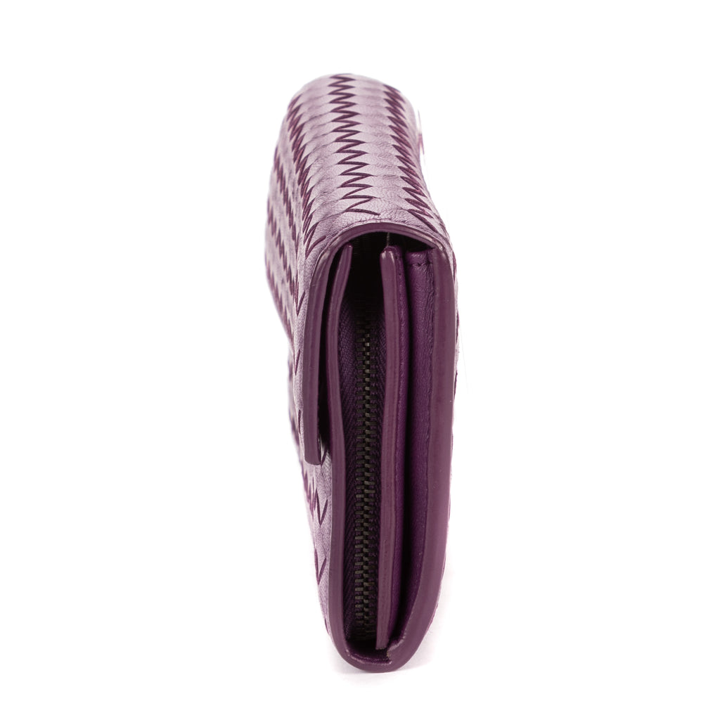 Wallet Flap Continental Purple Intrecciato Calfskin Leather