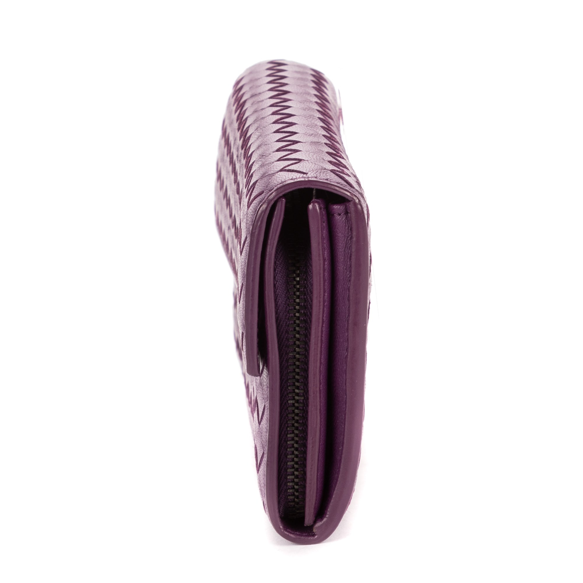 Wallet Flap Continental Purple Intrecciato Calfskin Leather