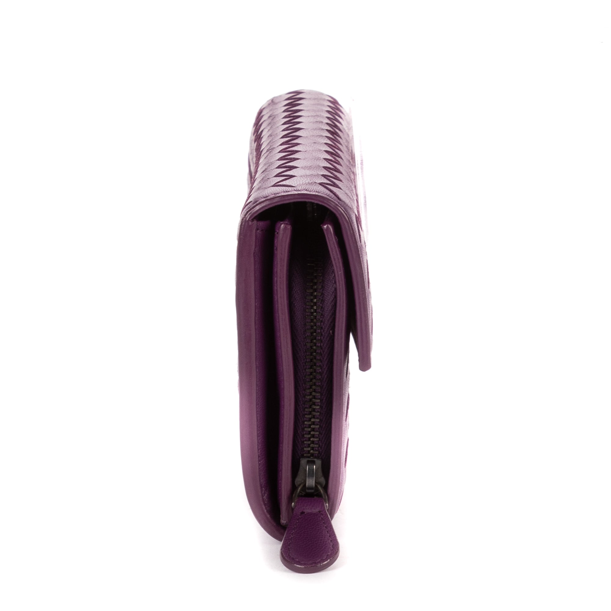Wallet Flap Continental Purple Intrecciato Calfskin Leather