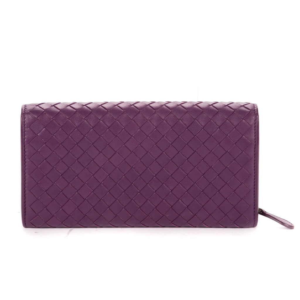 Wallet Flap Continental Purple Intrecciato Calfskin Leather