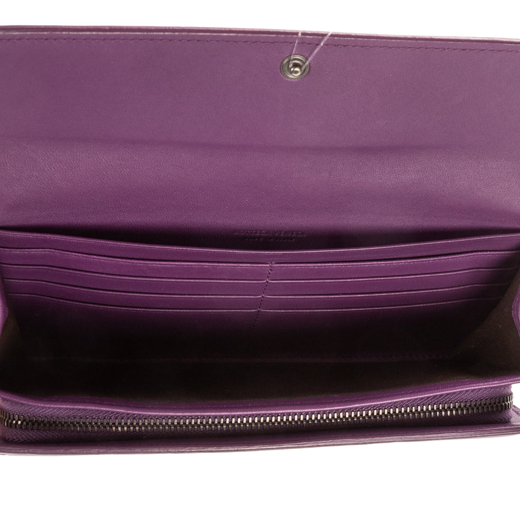 Wallet Flap Continental Purple Intrecciato Calfskin Leather