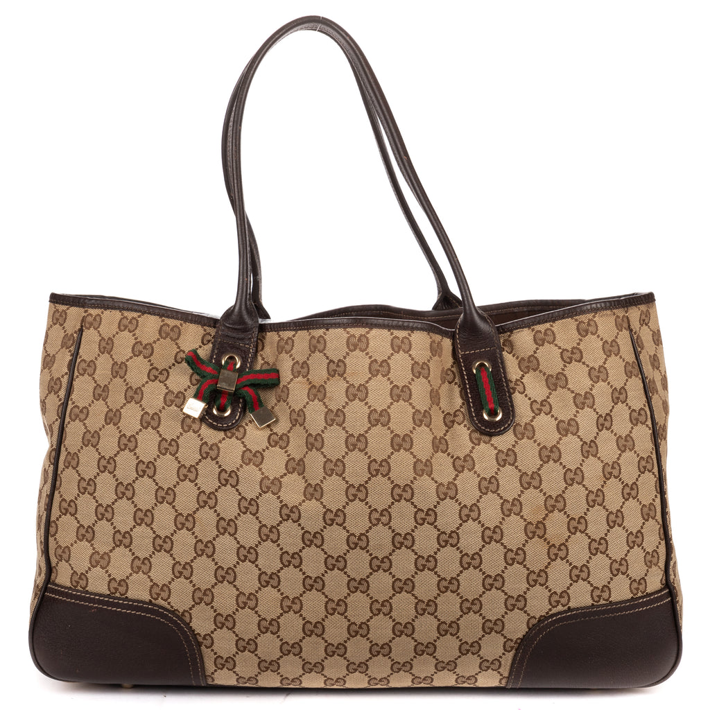 Shoulder Bag Large Web Princy Tote Large Beige Monogrammed Canvas