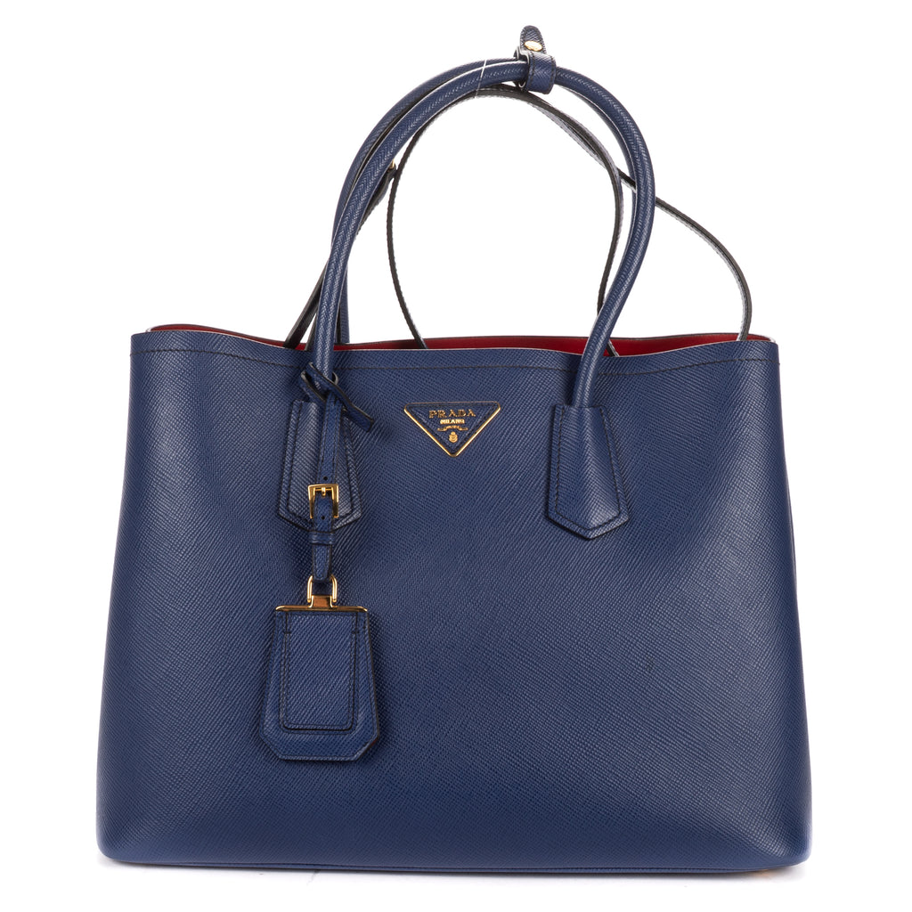 Shoulder Bag Cuir Double Handle Tote Navy Saffiano Leather