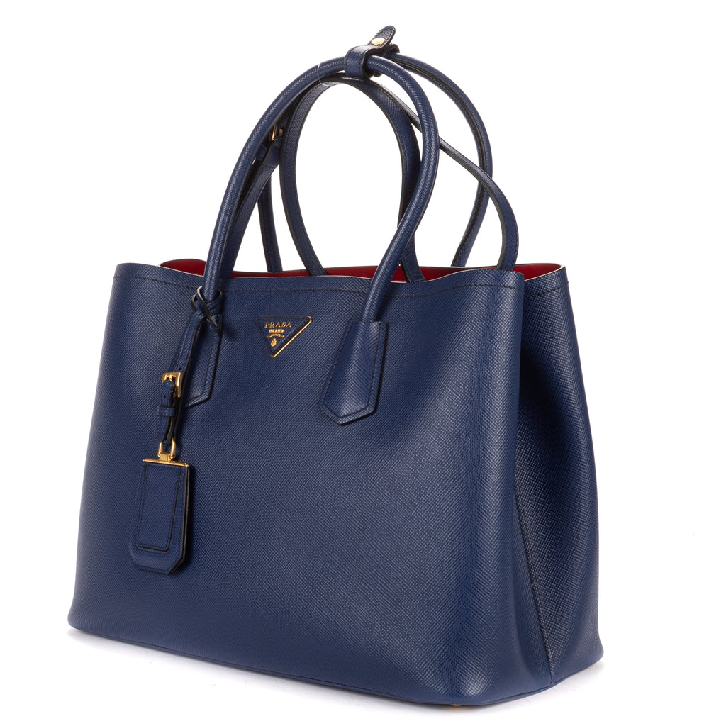 Shoulder Bag Cuir Double Handle Tote Navy Saffiano Leather