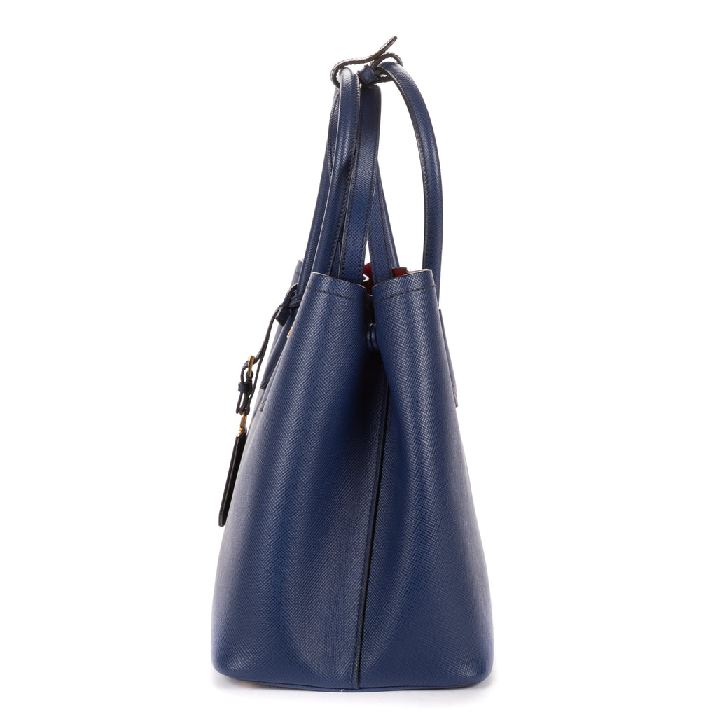 Shoulder Bag Cuir Double Handle Tote Navy Saffiano Leather