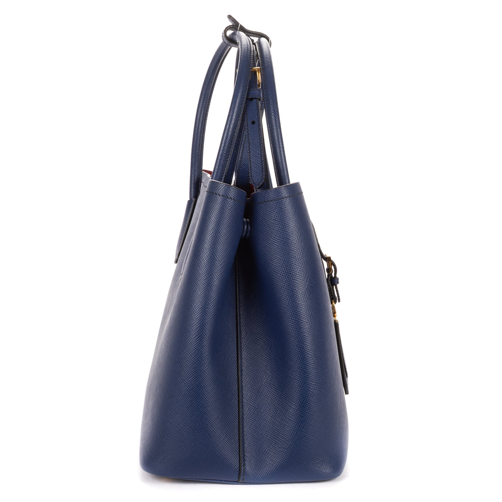 Shoulder Bag Cuir Double Handle Tote Navy Saffiano Leather