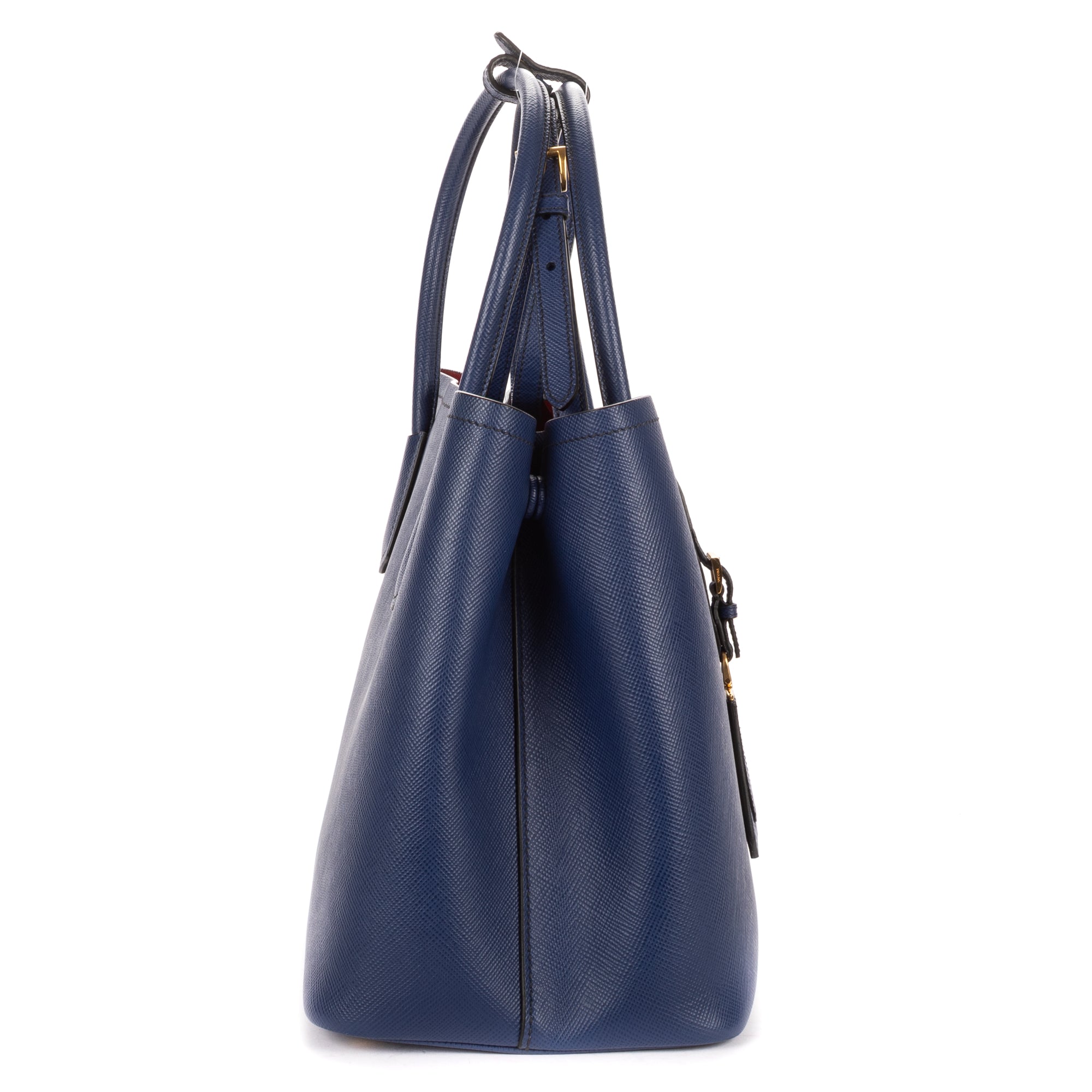 Shoulder Bag Cuir Double Handle Tote Navy Saffiano Leather