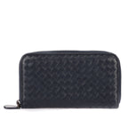 Wallet Long Zip Around Wallet Navy Intrecciato Calfskin Leather