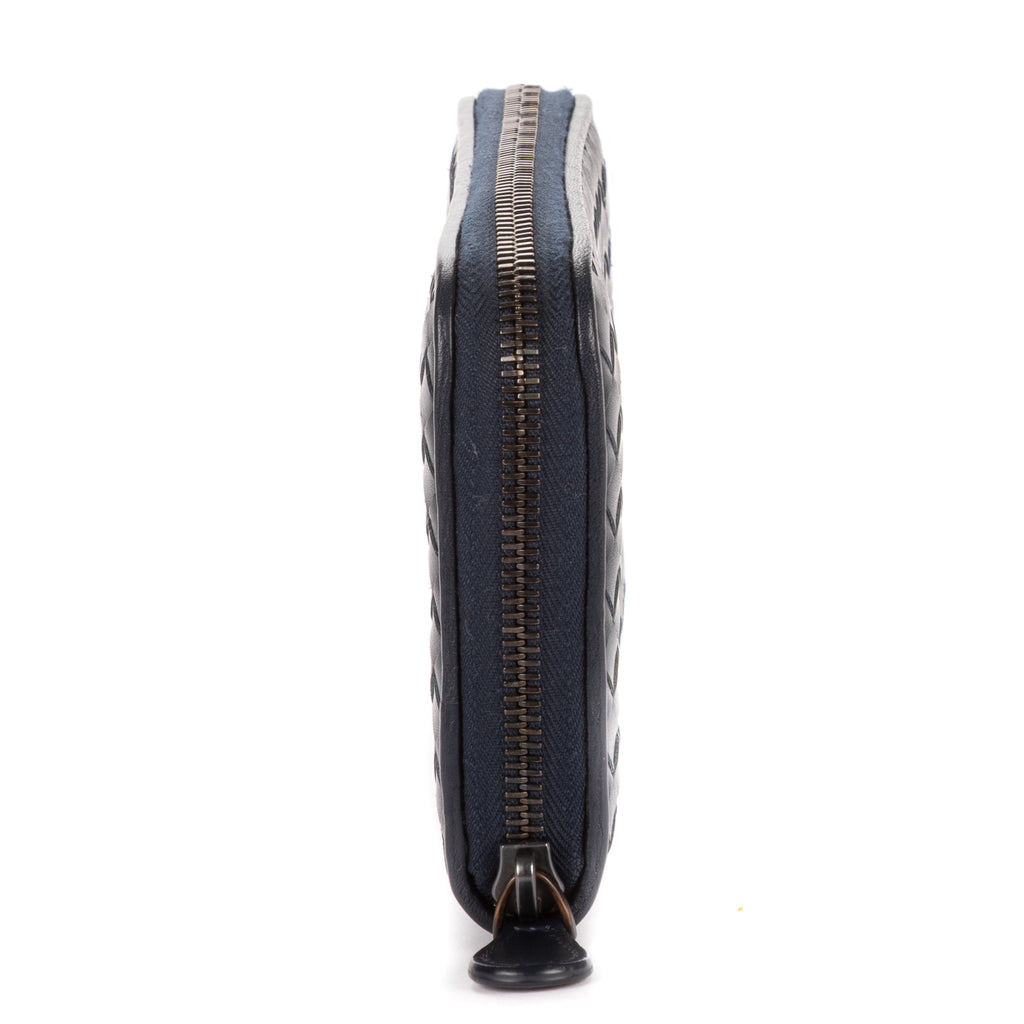 Wallet Long Zip Around Wallet Navy Intrecciato Calfskin Leather