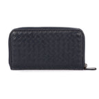 Wallet Long Zip Around Wallet Navy Intrecciato Calfskin Leather