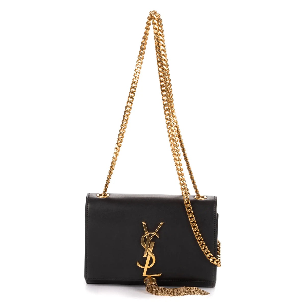 Bolso de Hombro Kate Tassel Crossbody de Piel de Becerro Lisa Negra