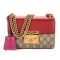 Shoulder Bag Small Padlock Chain Crossbody Small Red Monogrammed Canvas