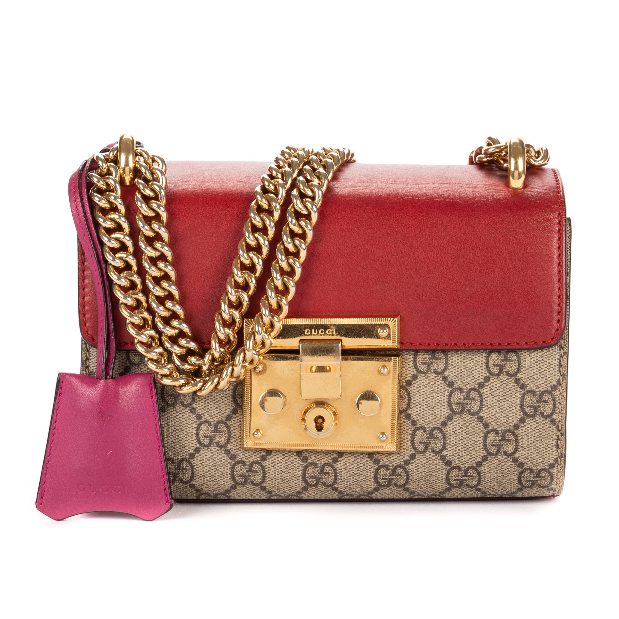 Shoulder Bag Small Padlock Chain Crossbody Small Red Monogrammed Canvas