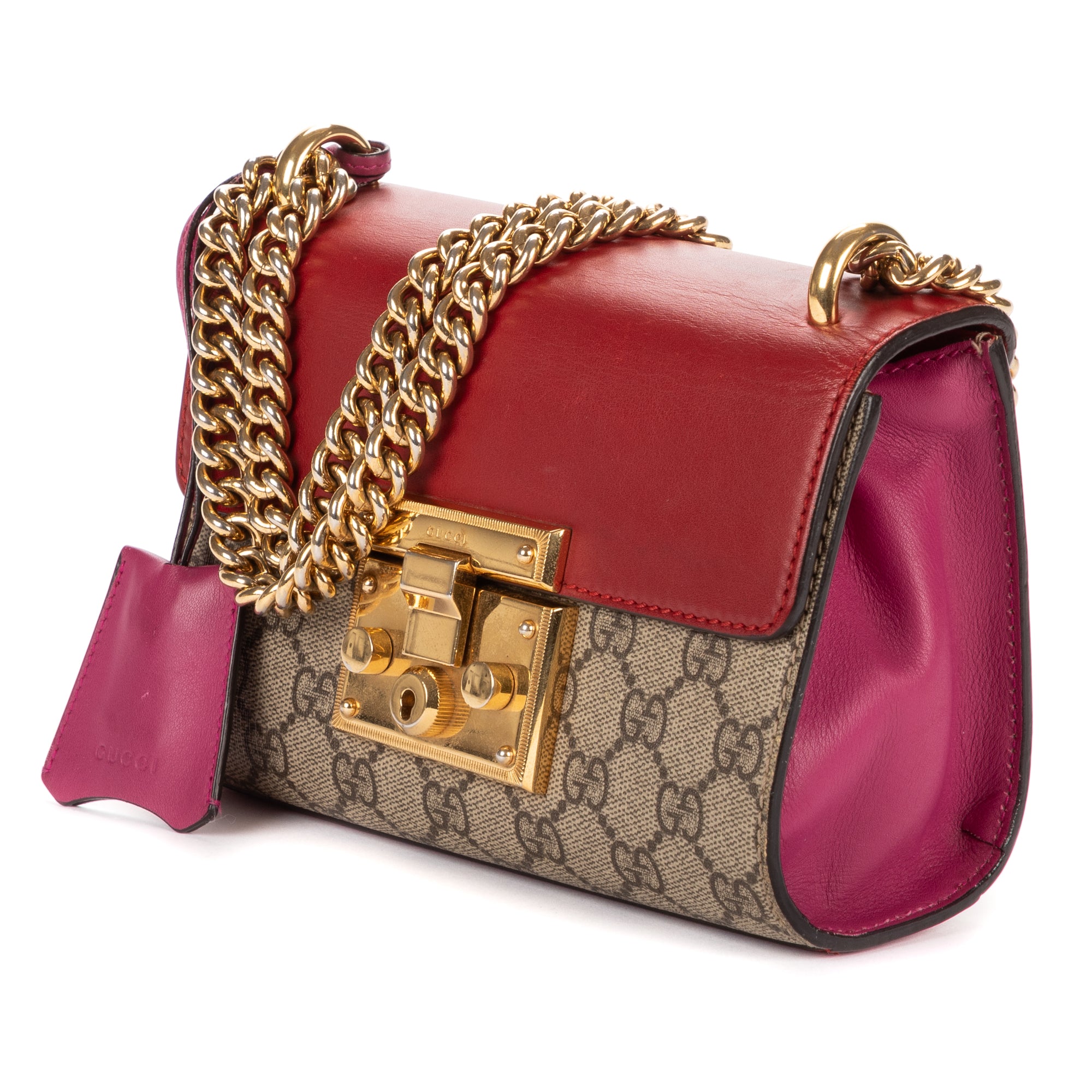 Shoulder Bag Small Padlock Chain Crossbody Small Red Monogrammed Canvas