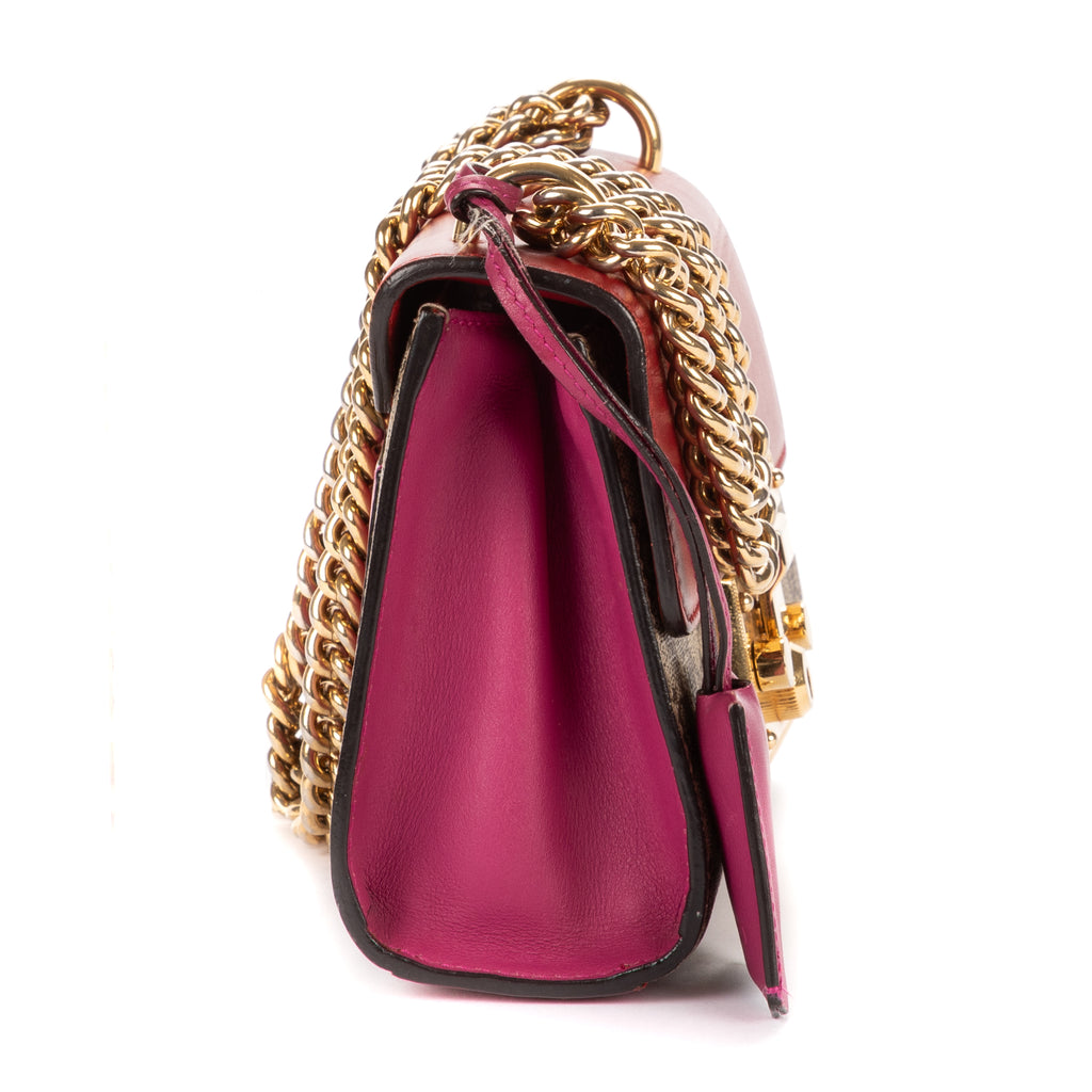 Shoulder Bag Small Padlock Chain Crossbody Small Red Monogrammed Canvas