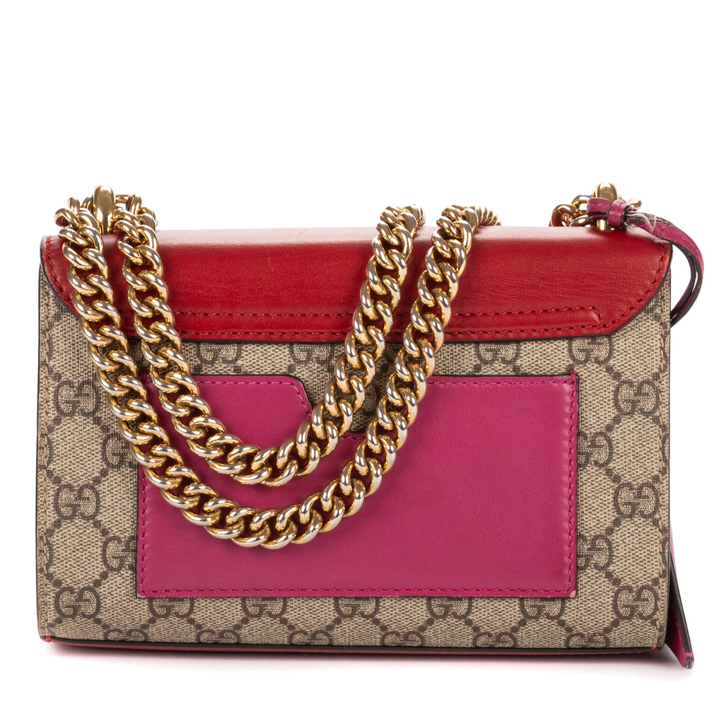 Shoulder Bag Small Padlock Chain Crossbody Small Red Monogrammed Canvas