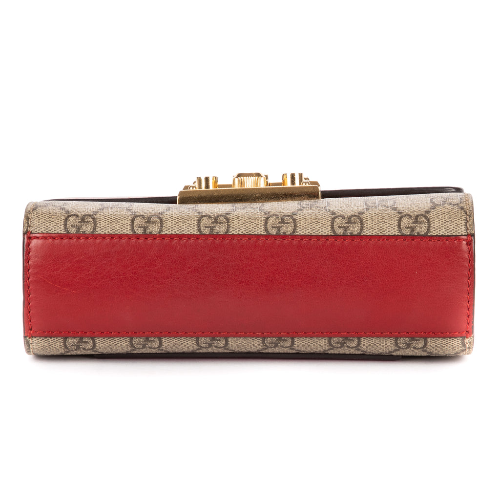 Shoulder Bag Small Padlock Chain Crossbody Small Red Monogrammed Canvas