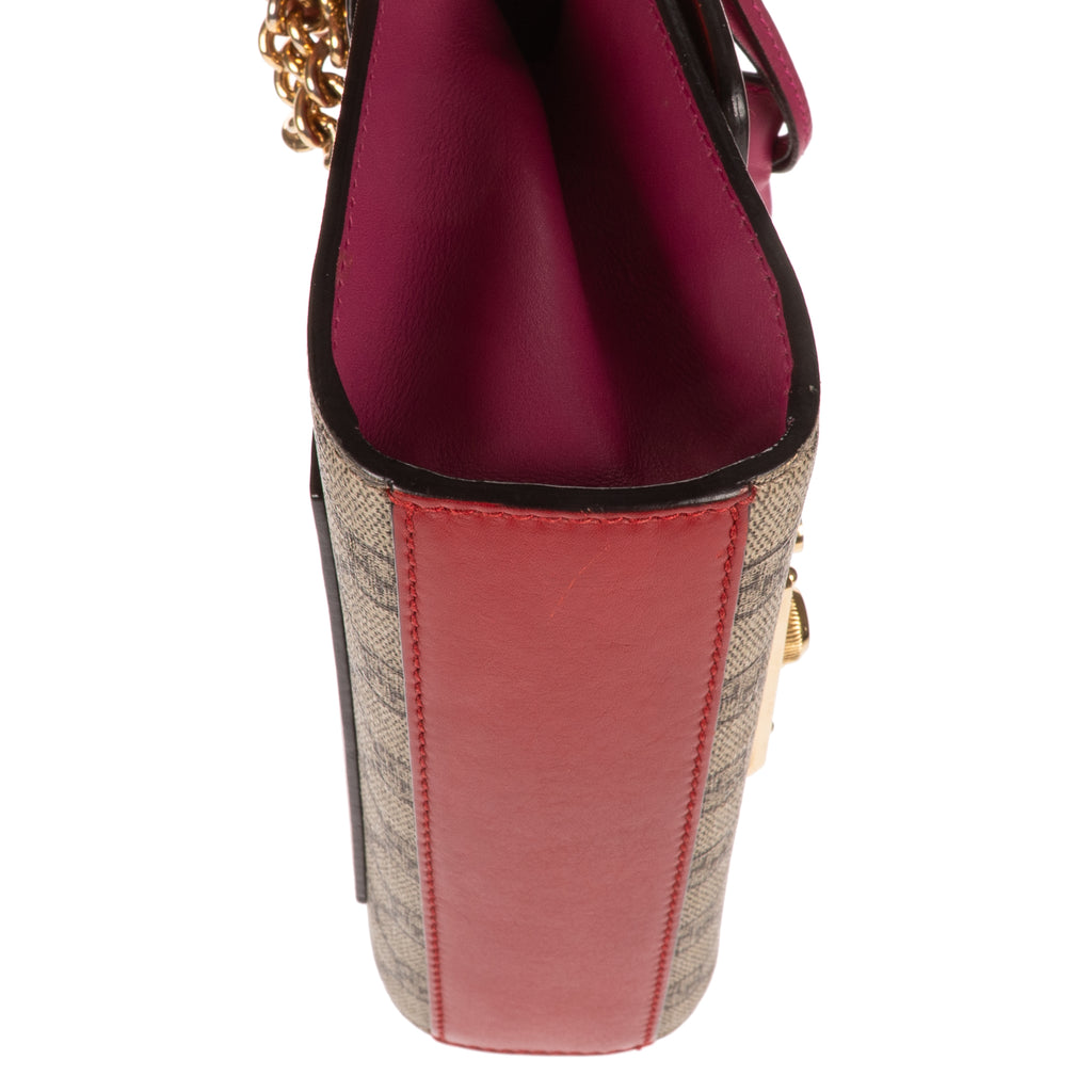 Shoulder Bag Small Padlock Chain Crossbody Small Red Monogrammed Canvas