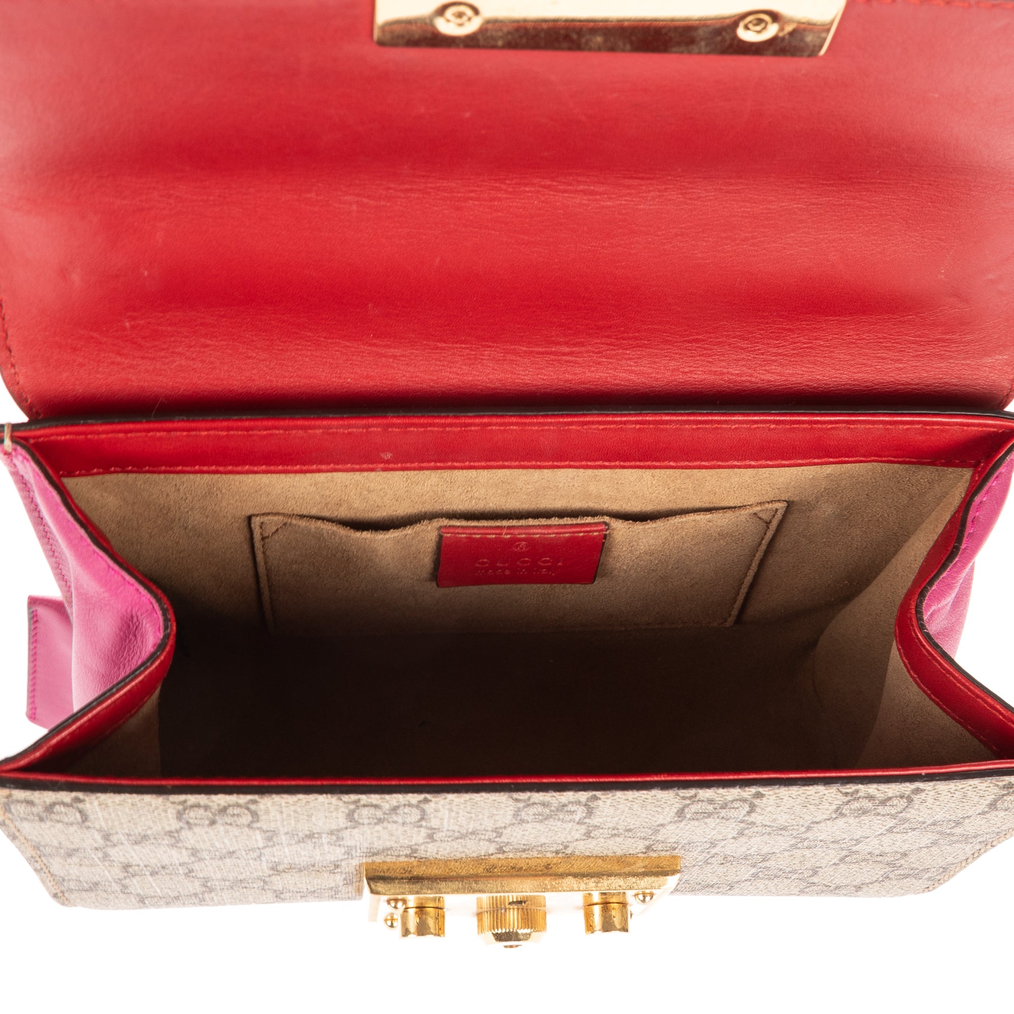 Shoulder Bag Small Padlock Chain Crossbody Small Red Monogrammed Canvas