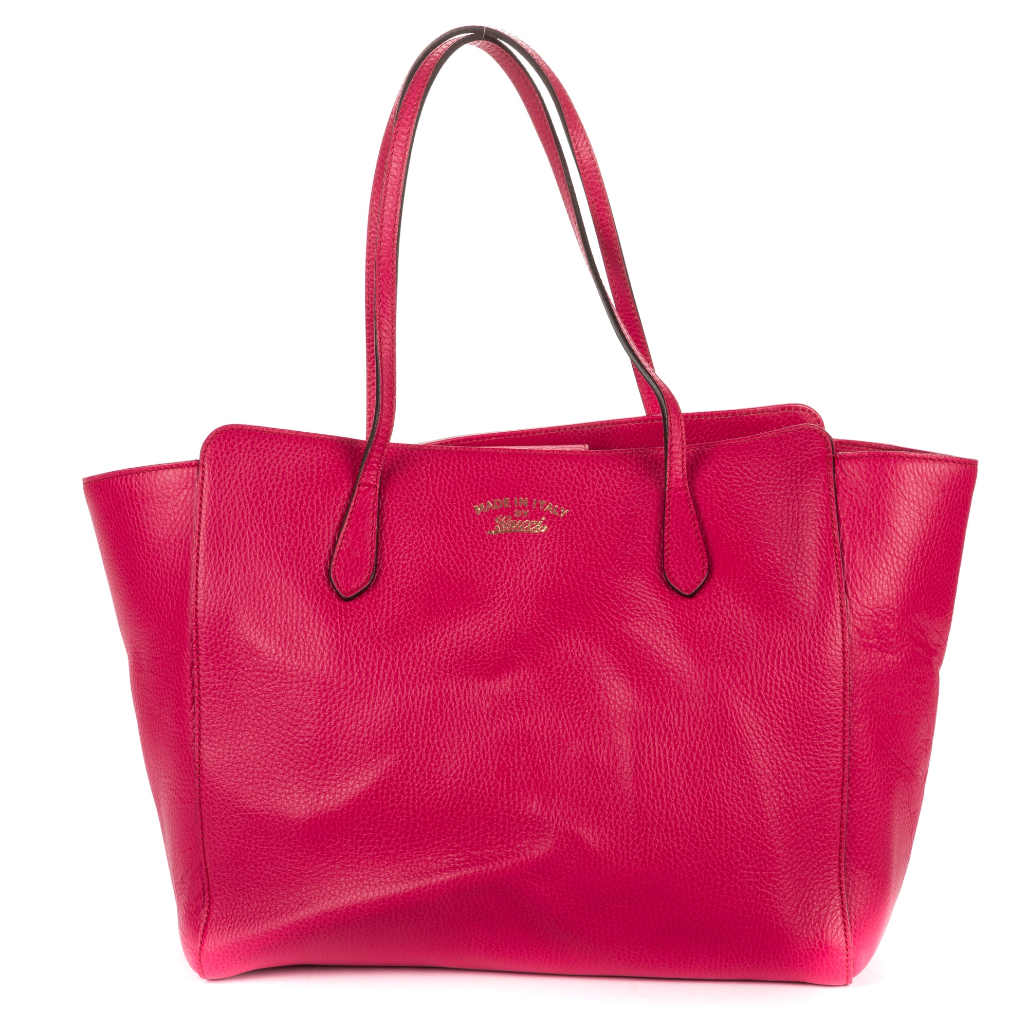 Shoulder Bag Swing Shopper Tote Fuchsia Pink Grained Calfskin Leather