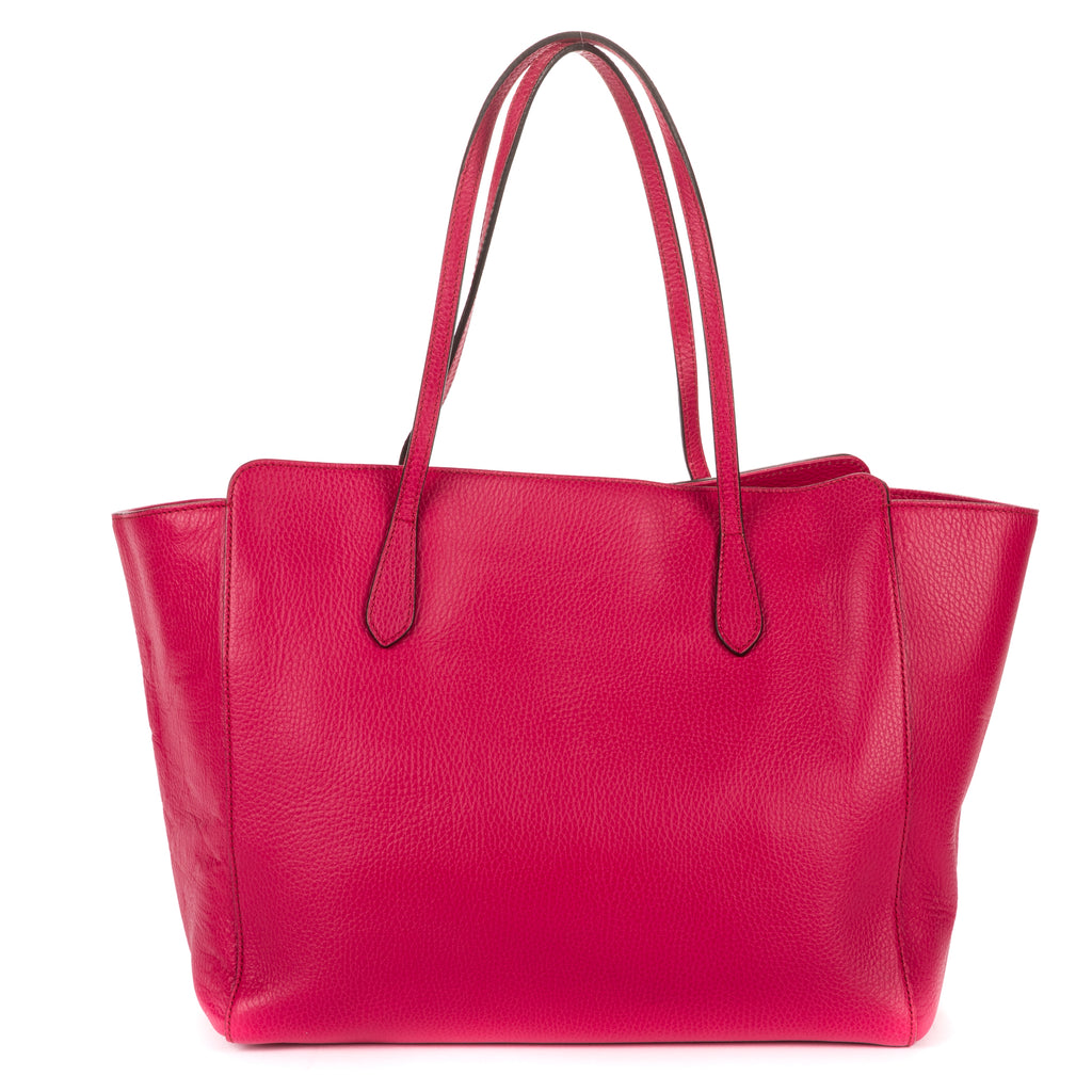Shoulder Bag Swing Shopper Tote Fuchsia Pink Grained Calfskin Leather