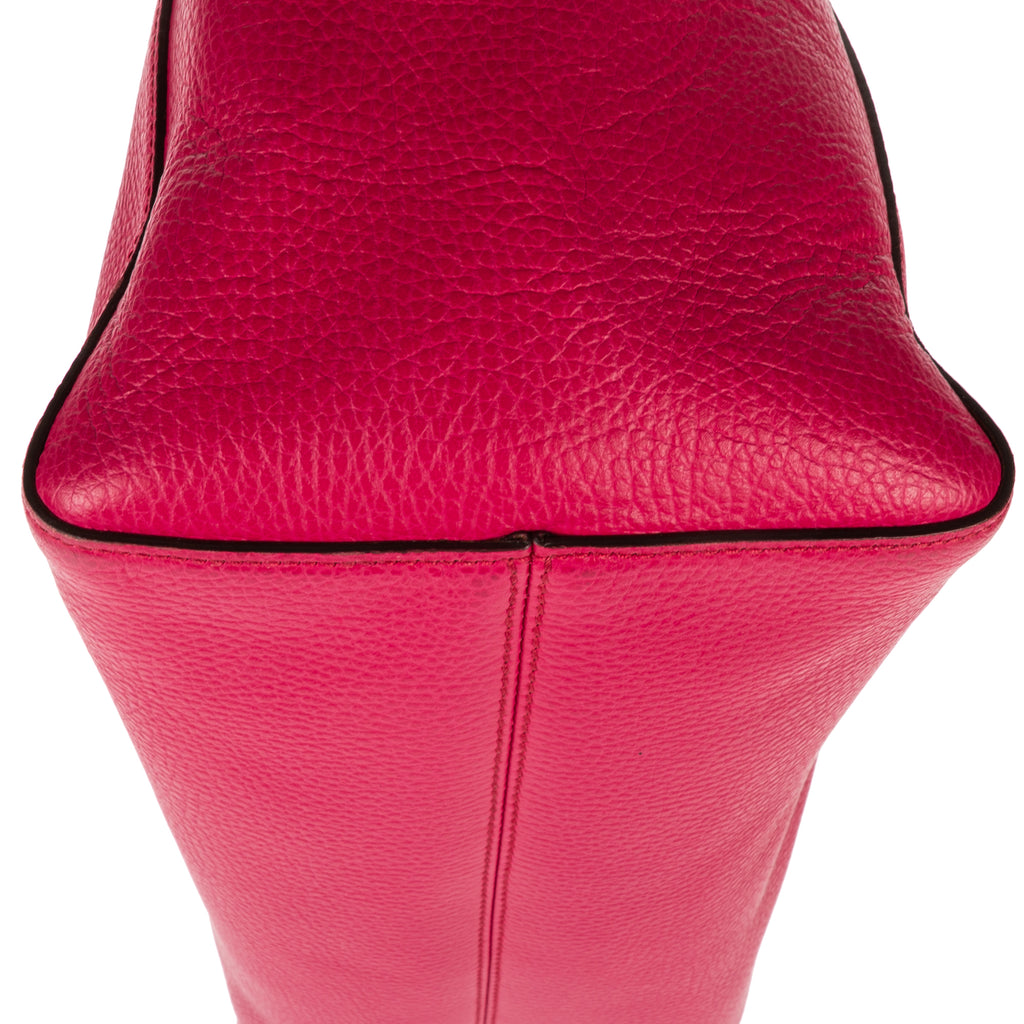 Shoulder Bag Swing Shopper Tote Fuchsia Pink Grained Calfskin Leather