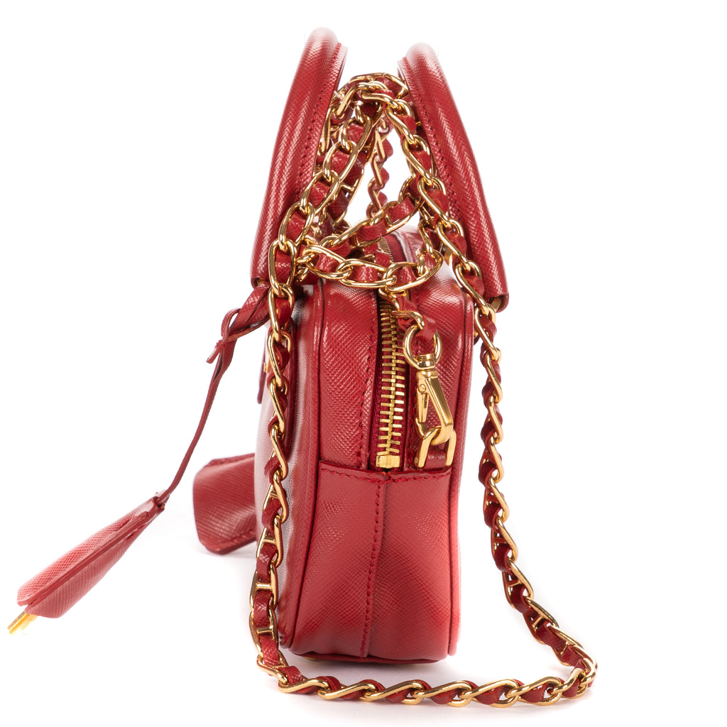 Shoulder Bag Mini Top Handle Crossbody Mini Red Saffiano Lux Leather