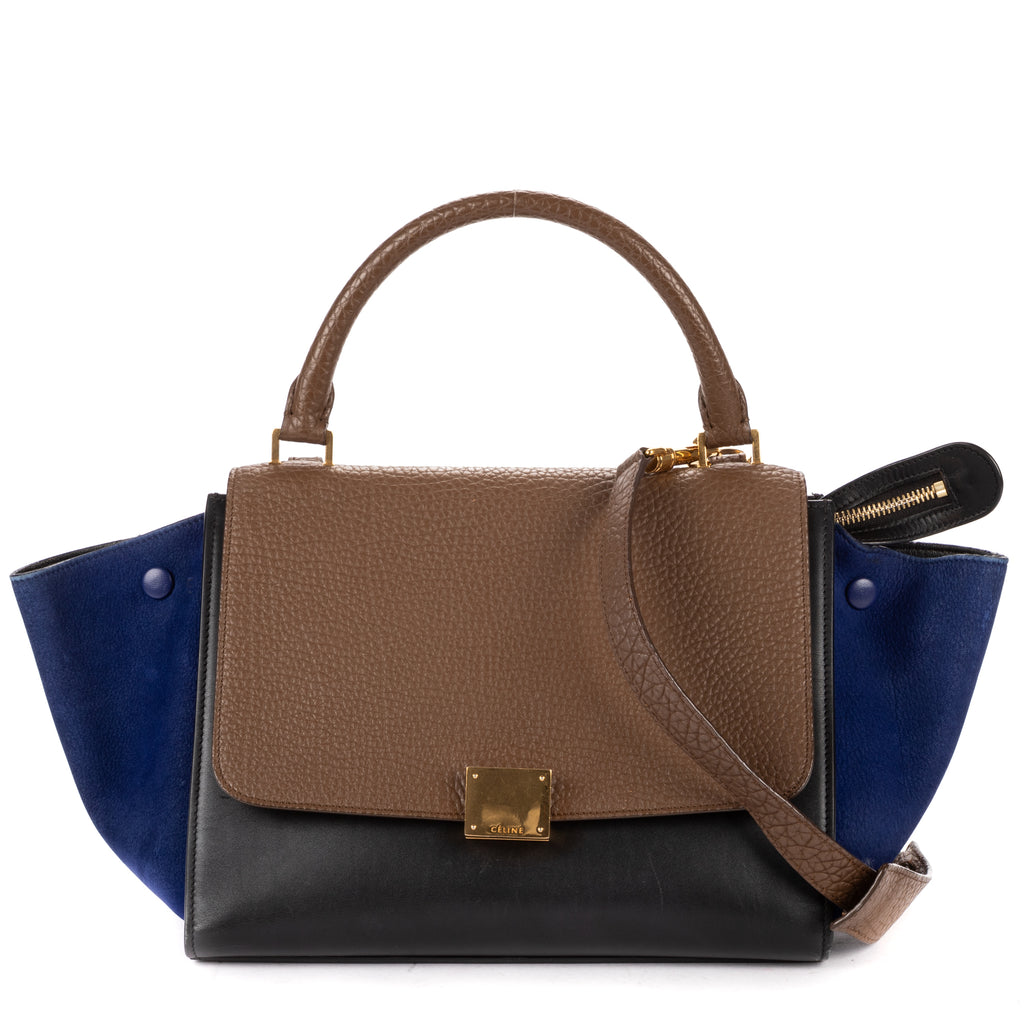 Shoulder Bag Small Tricolor Trapeze Small Brown Textured Leather