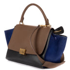 Shoulder Bag Small Tricolor Trapeze Small Brown Textured Leather