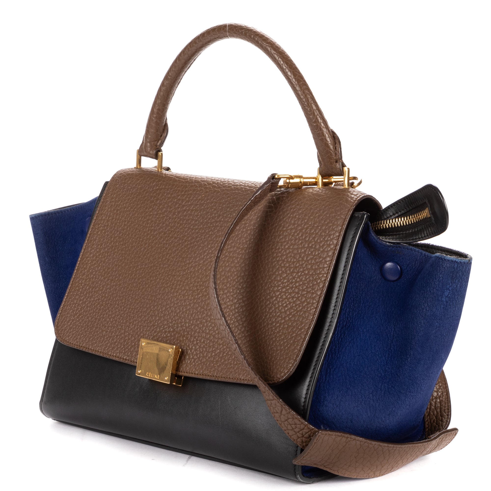 Shoulder Bag Small Tricolor Trapeze Small Brown Textured Leather