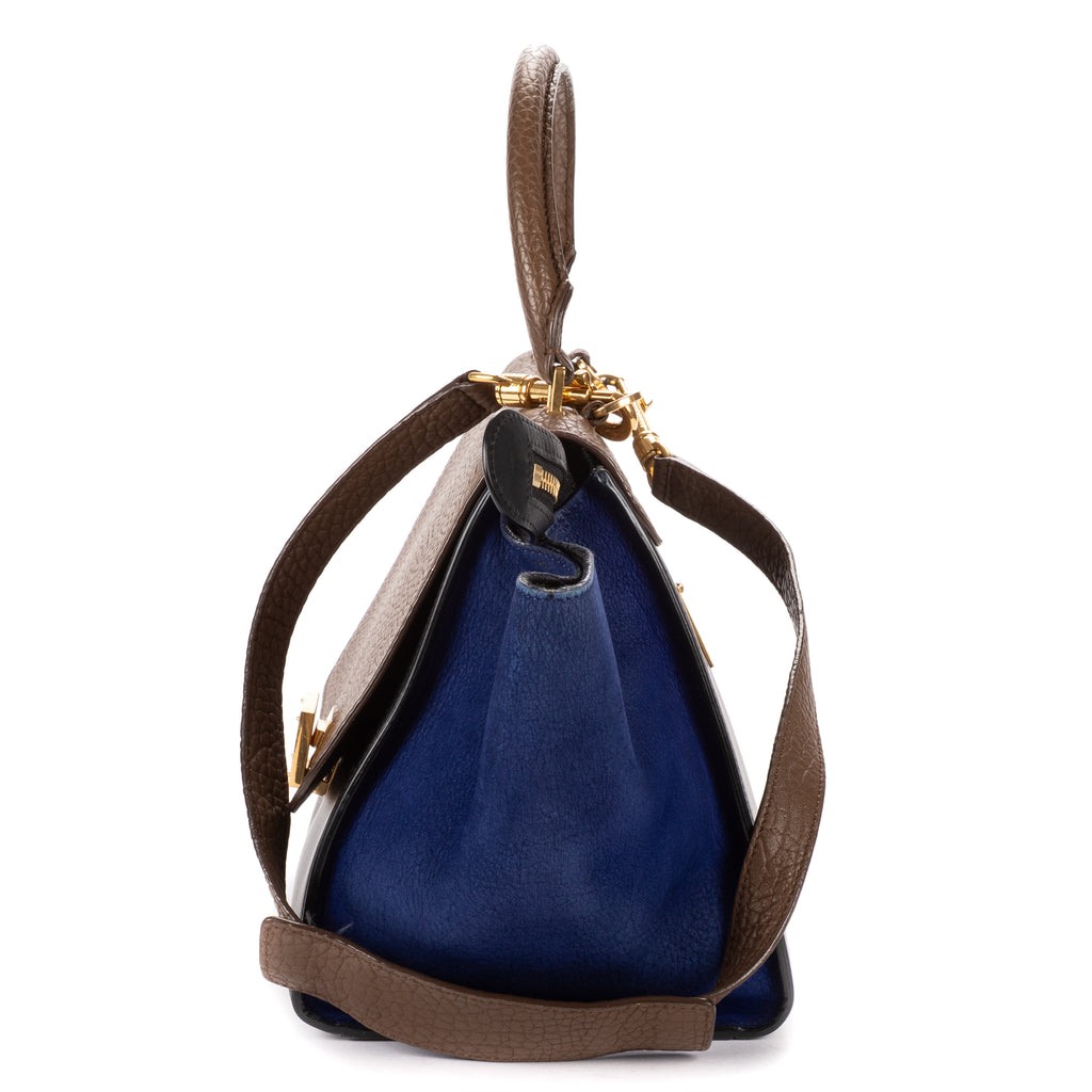 Shoulder Bag Small Tricolor Trapeze Small Brown Textured Leather