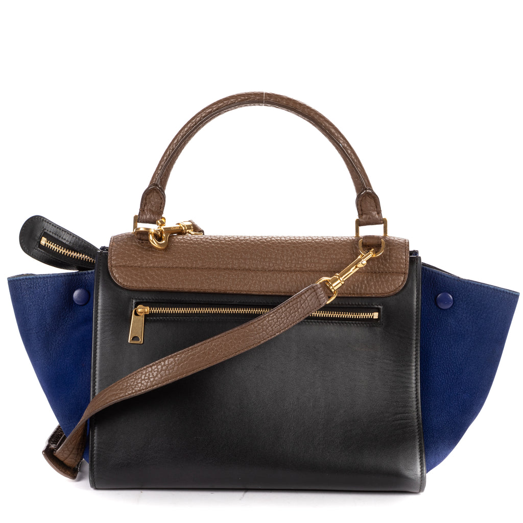 Shoulder Bag Small Tricolor Trapeze Small Brown Textured Leather