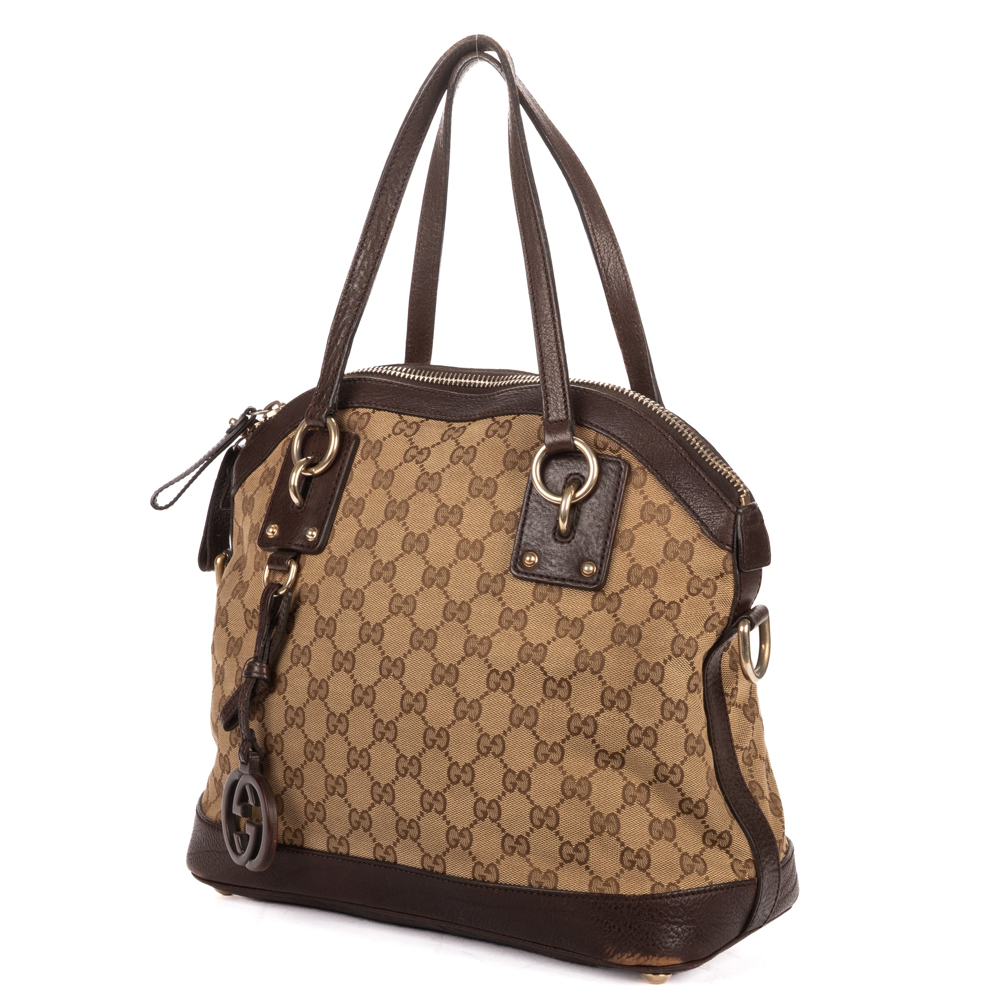 Shoulder Bag Charm Dome Tote Beige Monogrammed Canvas