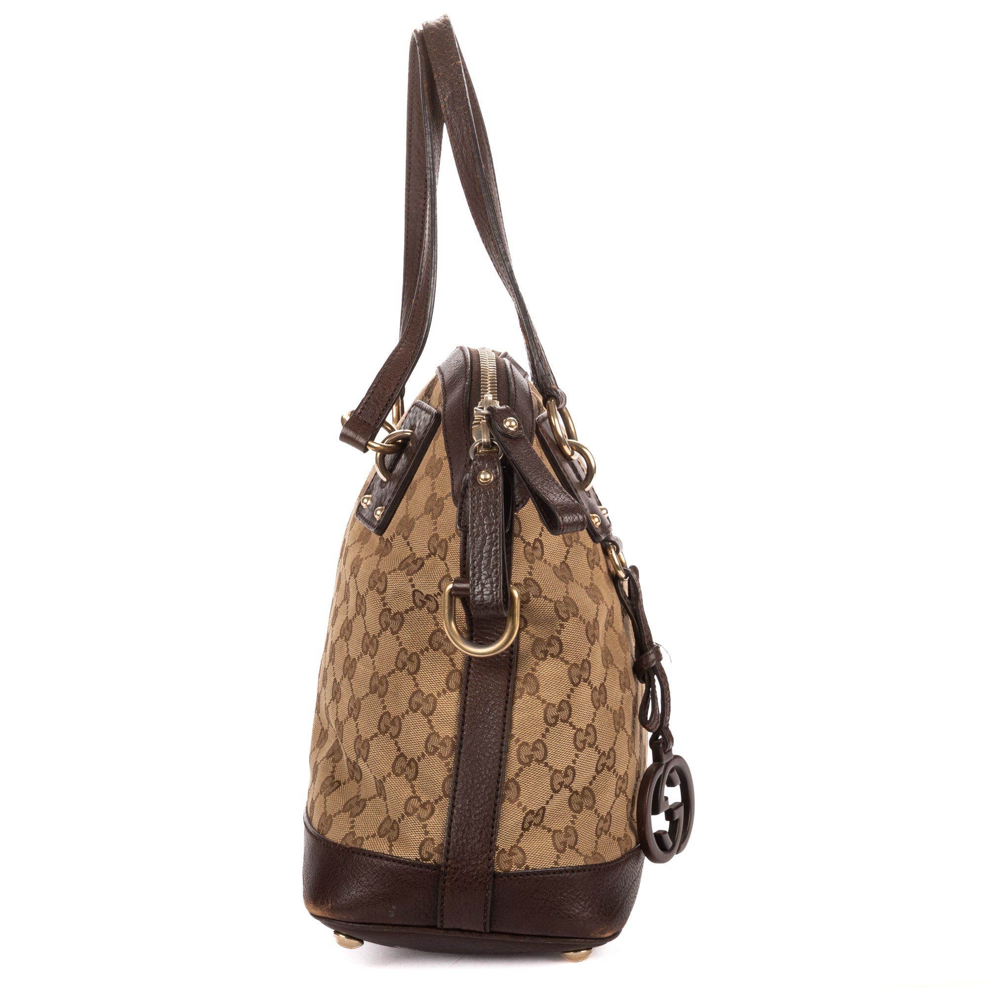 Shoulder Bag Charm Dome Tote Beige Monogrammed Canvas