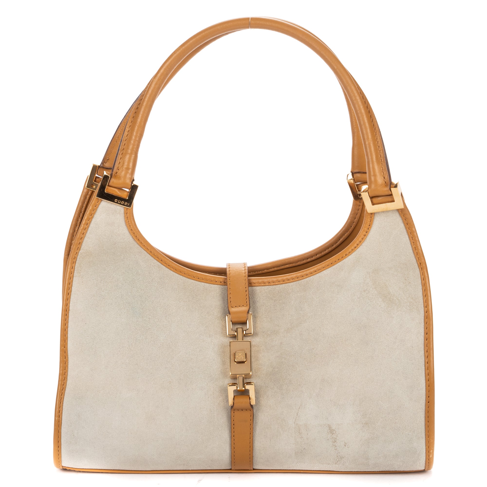 Handbag Jackie Hobo Bag Grey Suede Leather