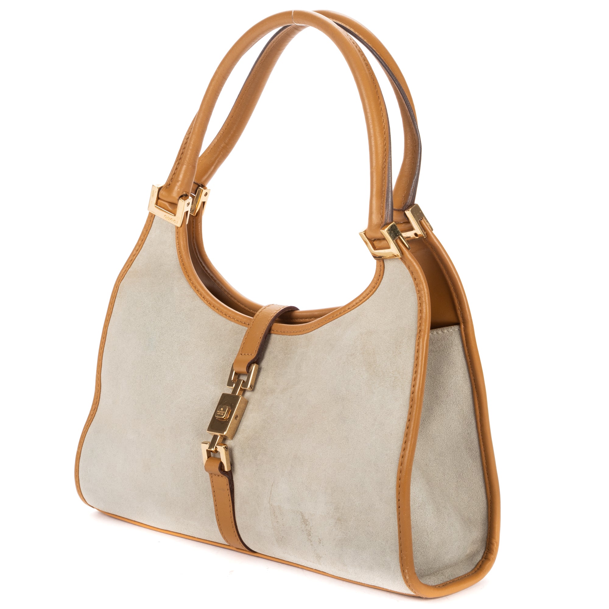 Handbag Jackie Hobo Bag Grey Suede Leather