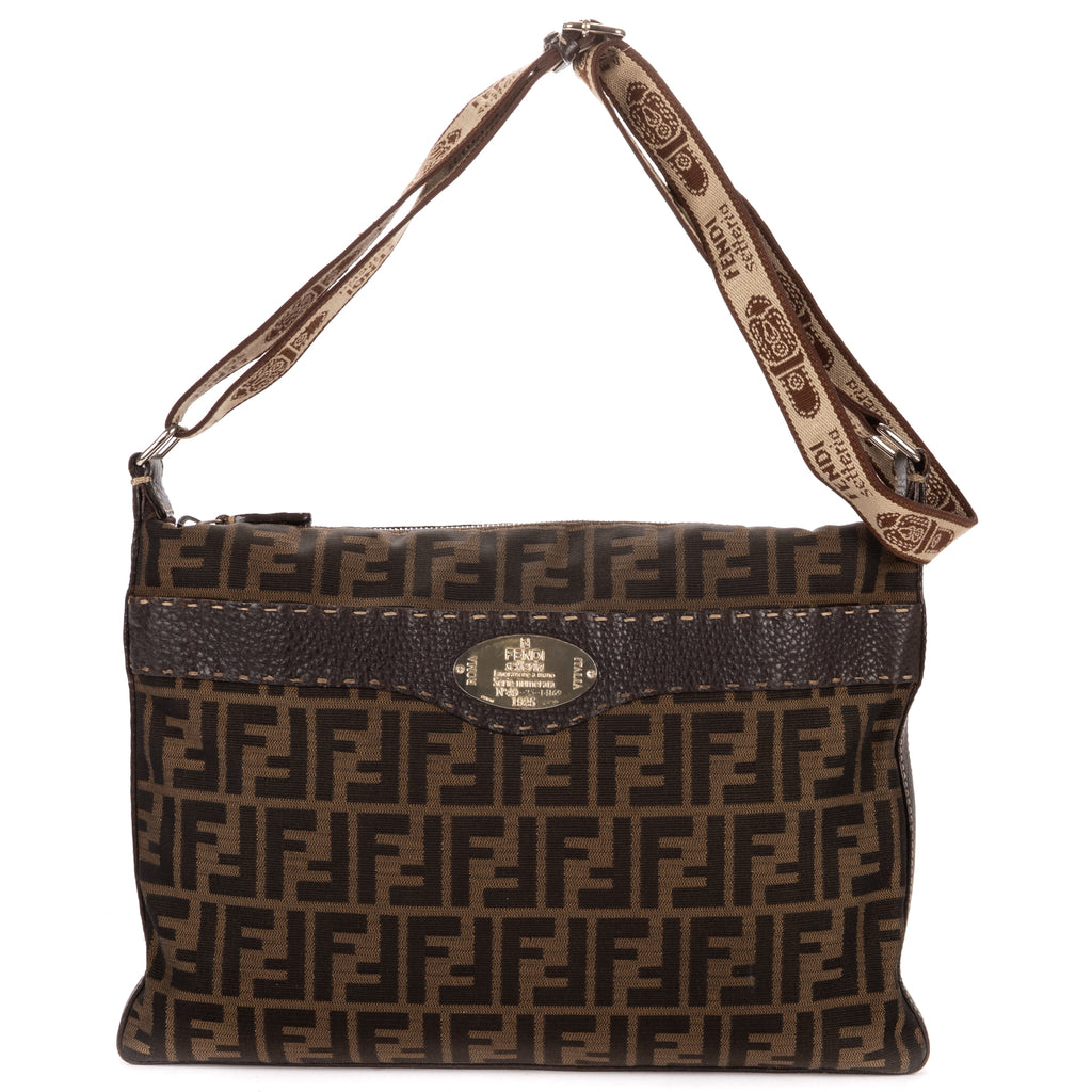 Shoulder Bag Selleria Crossbody Dark Brown Zucca Canvas