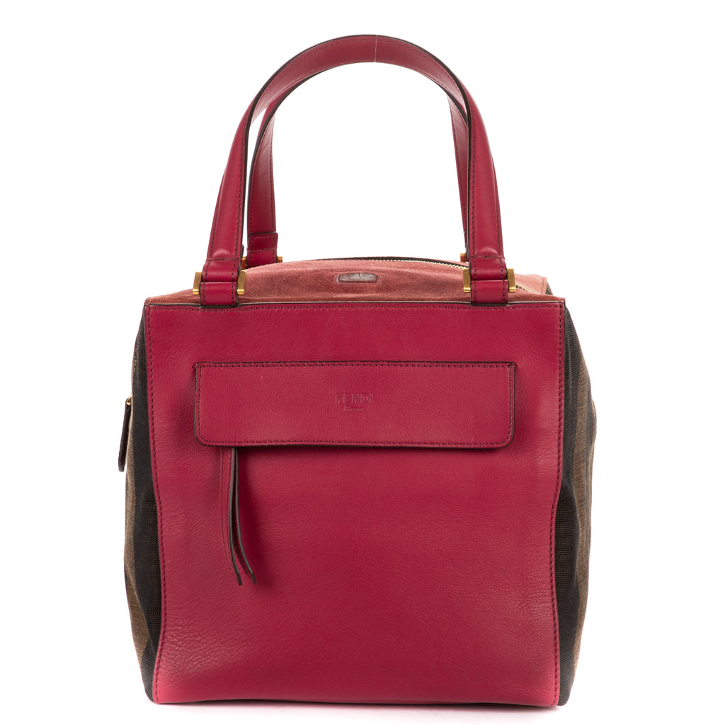 Handbag Shopper Tote Fushia Calfskin with Pequin Canvas