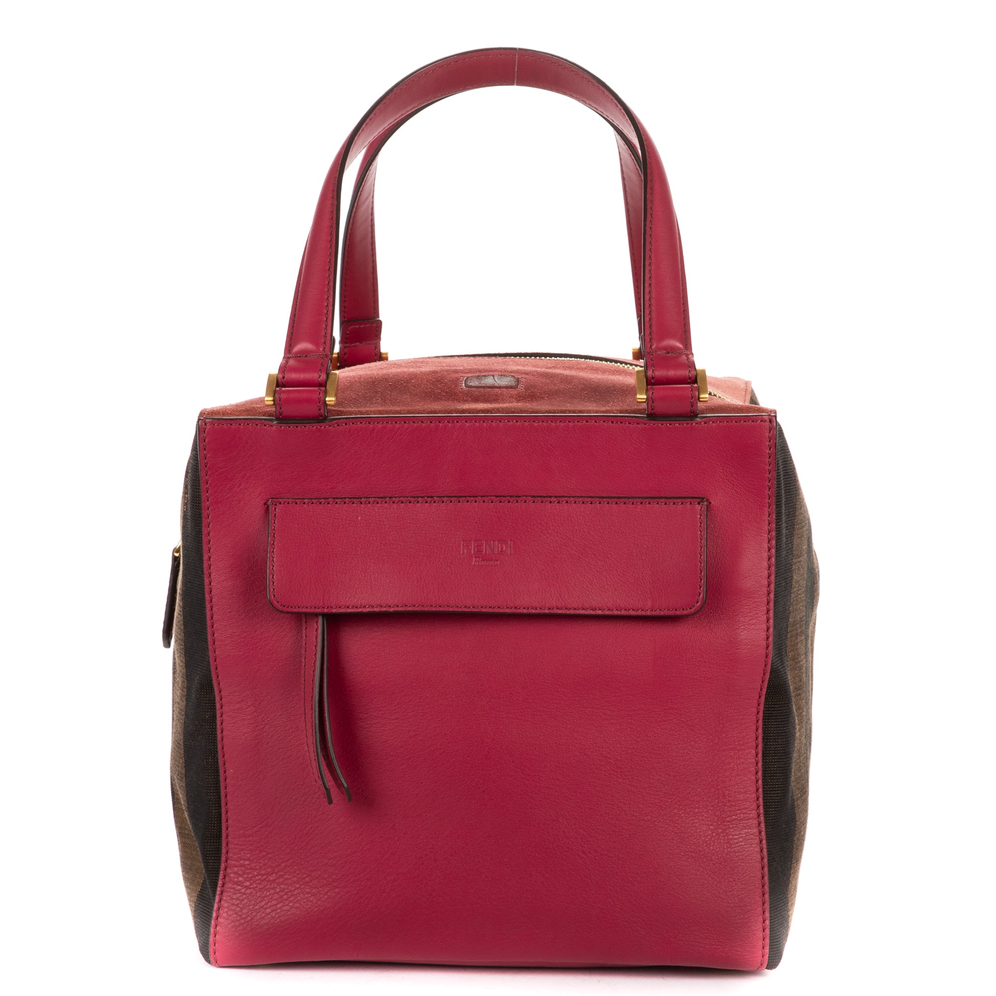 Handbag Shopper Tote Fushia Calfskin with Pequin Canvas
