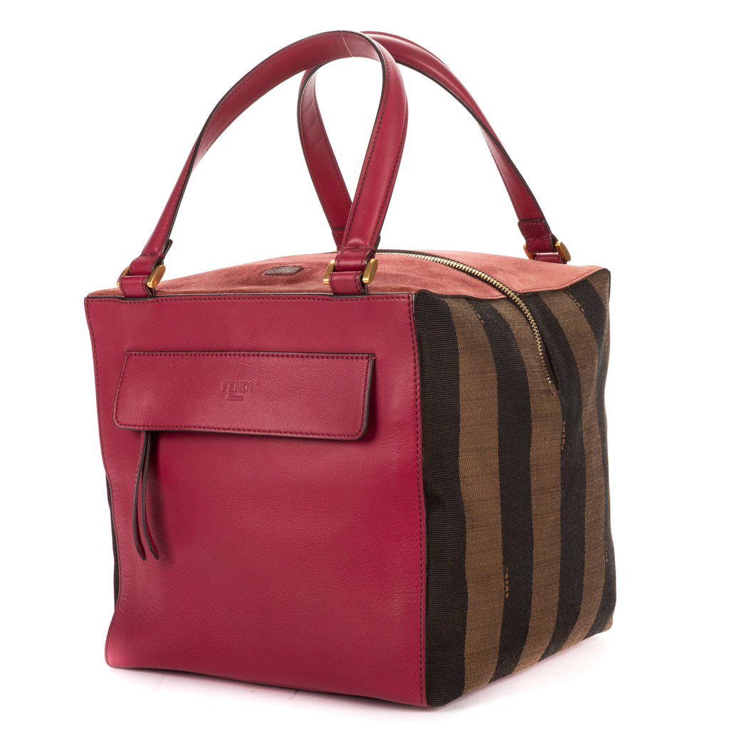 Handbag Shopper Tote Fushia Calfskin with Pequin Canvas