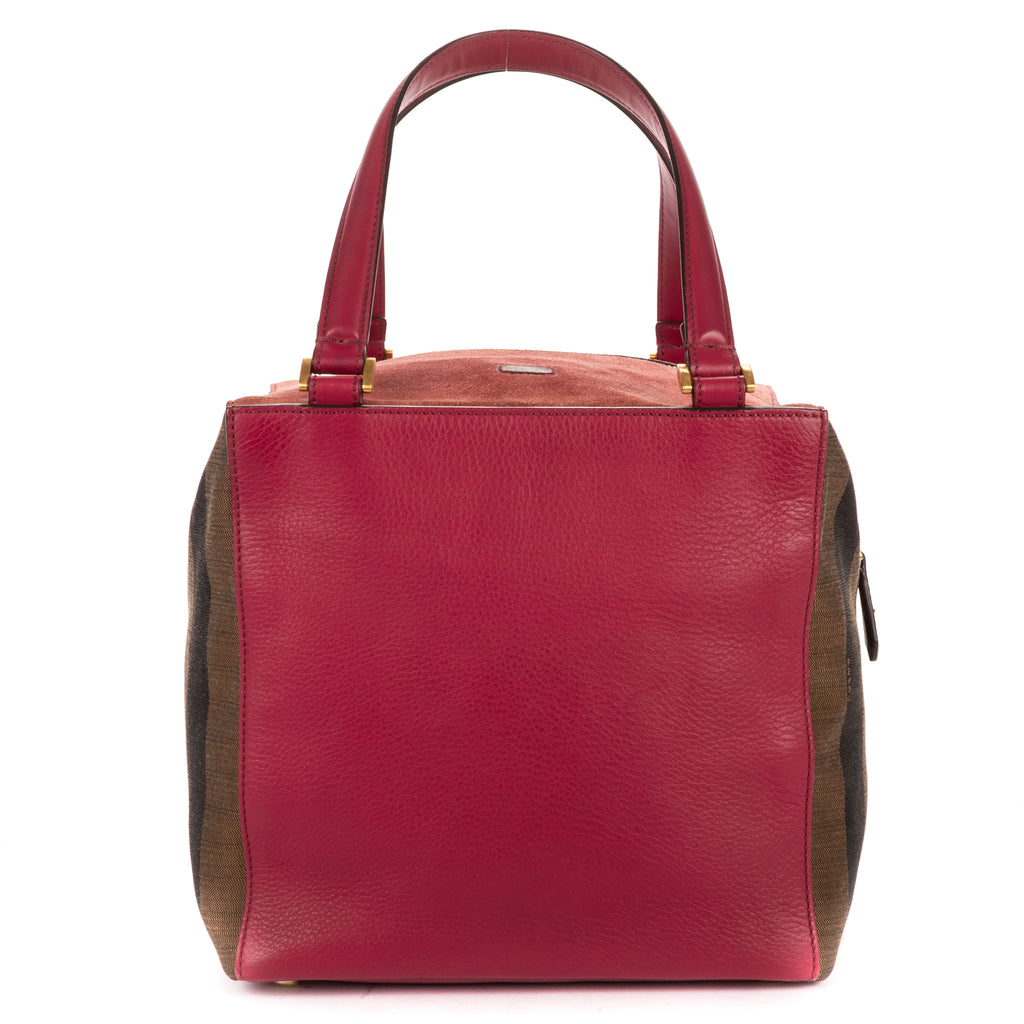 Handbag Shopper Tote Fushia Calfskin with Pequin Canvas