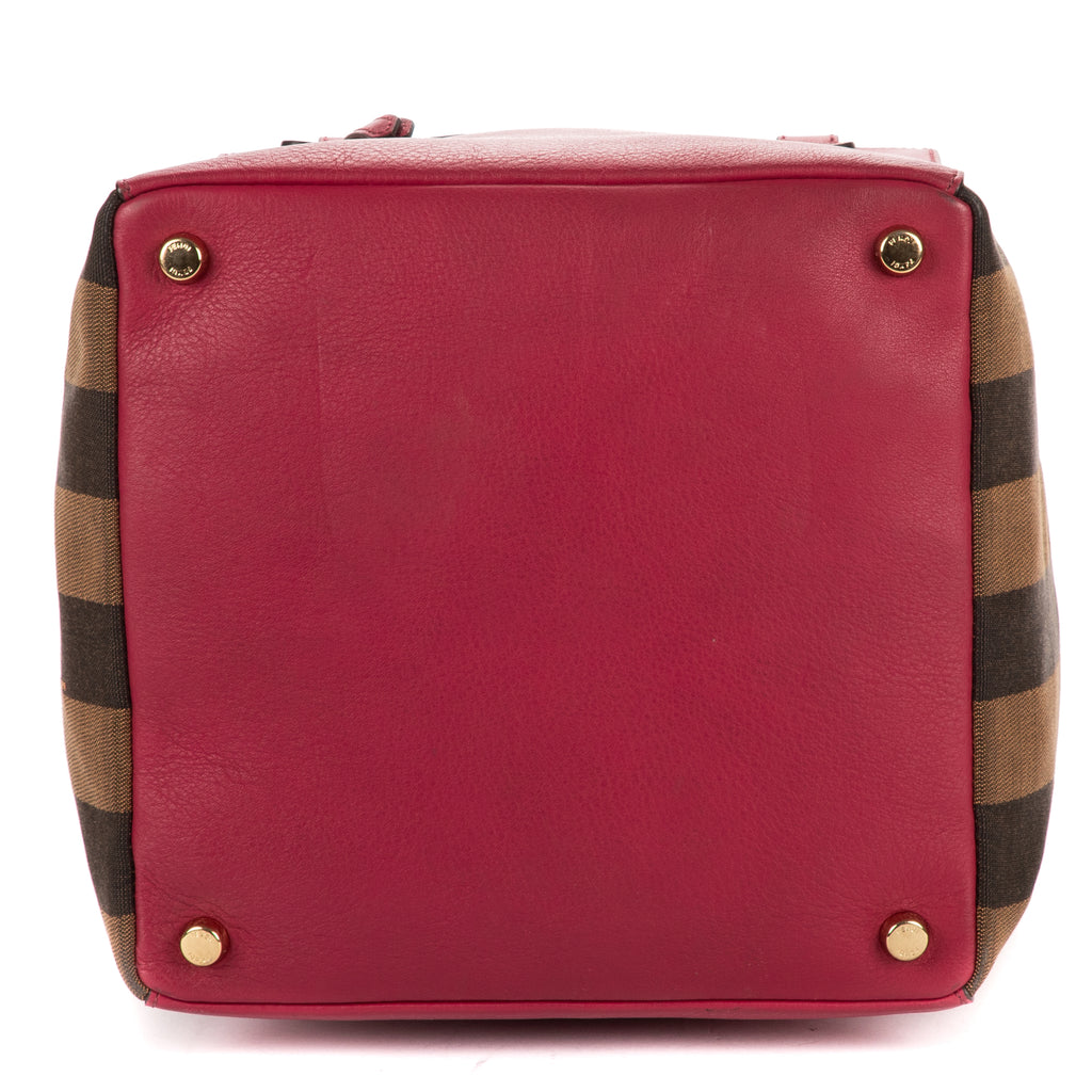Handbag Shopper Tote Fushia Calfskin with Pequin Canvas