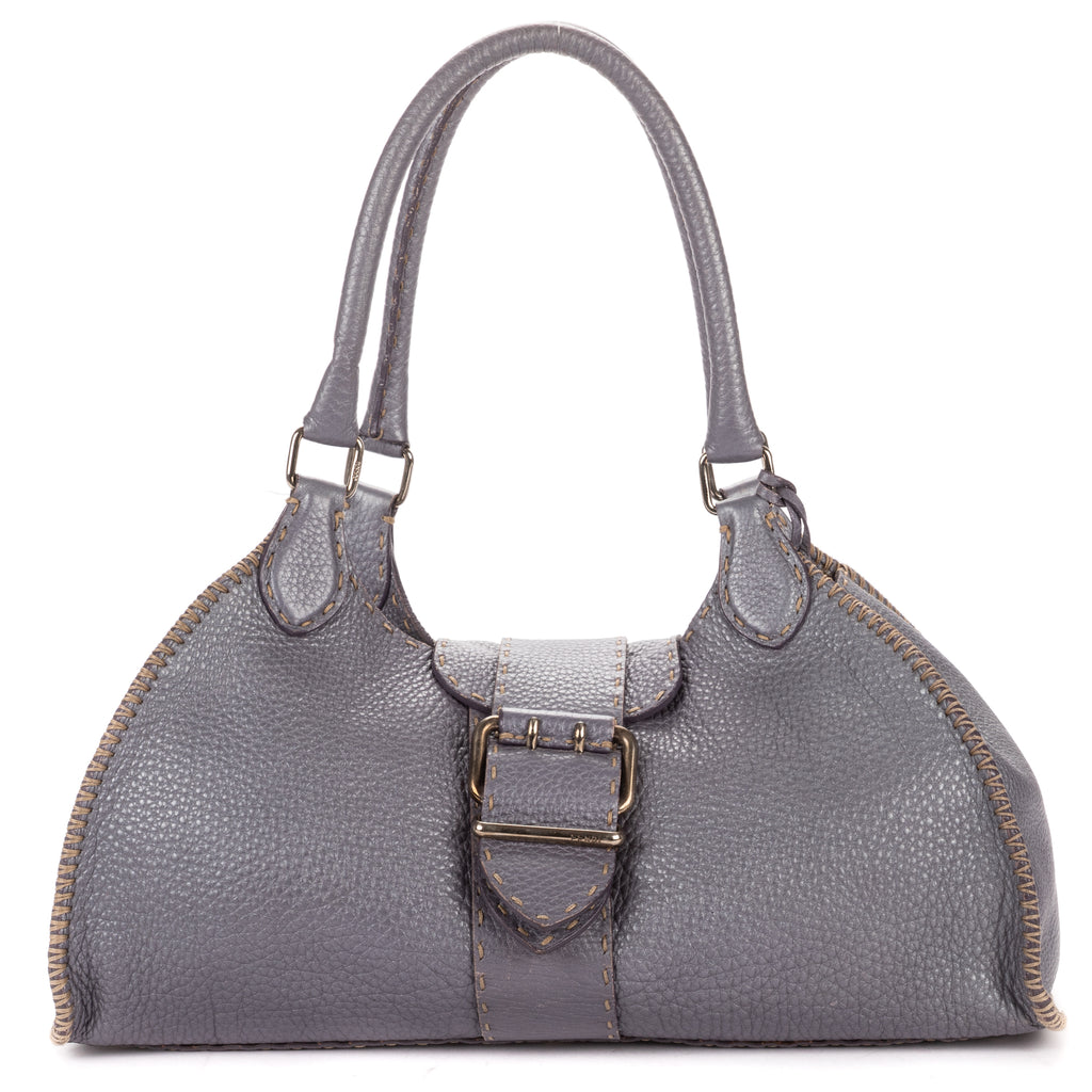 Shoulder Bag By The Way Top Handle Purple Grained Calfskin Leather