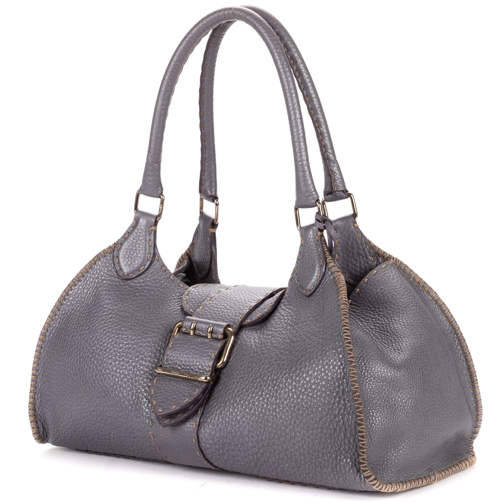 Shoulder Bag By The Way Top Handle Purple Grained Calfskin Leather