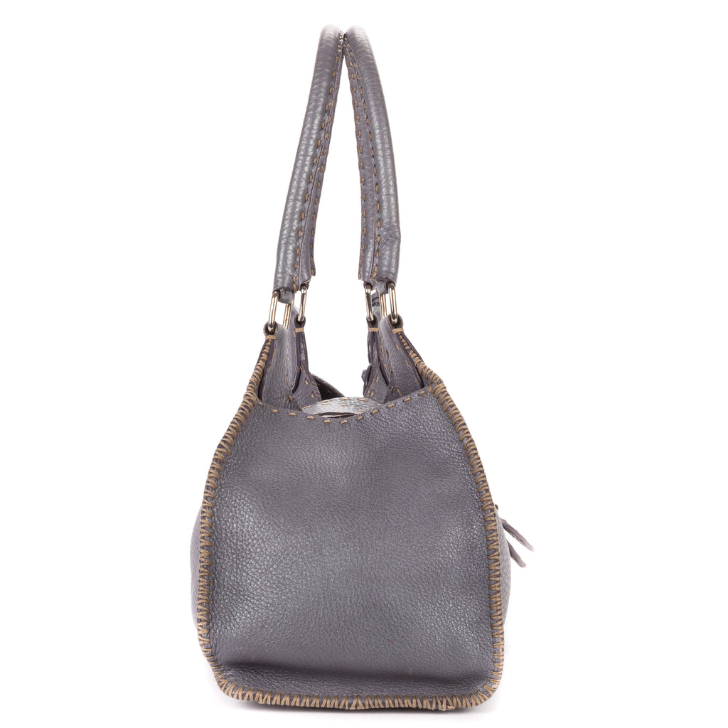 Shoulder Bag By The Way Top Handle Purple Grained Calfskin Leather