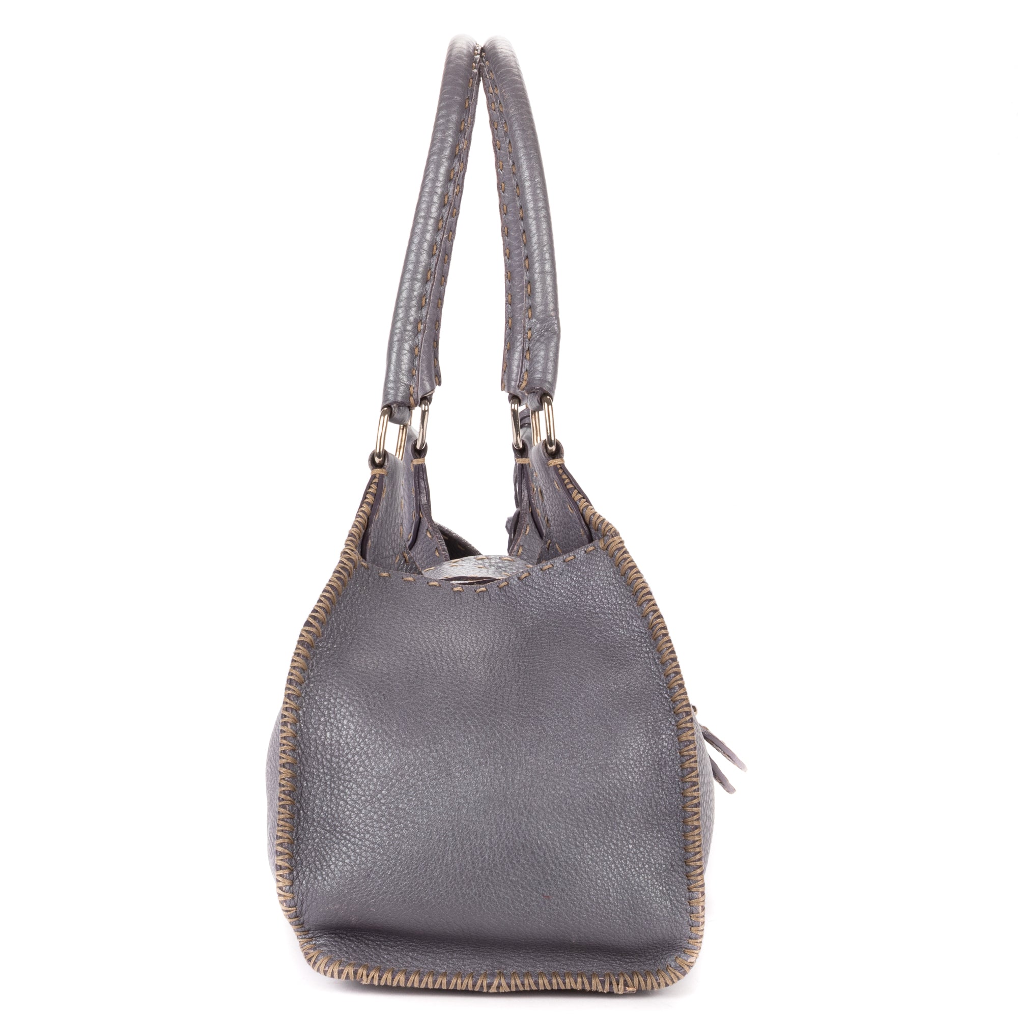 Shoulder Bag By The Way Top Handle Purple Grained Calfskin Leather