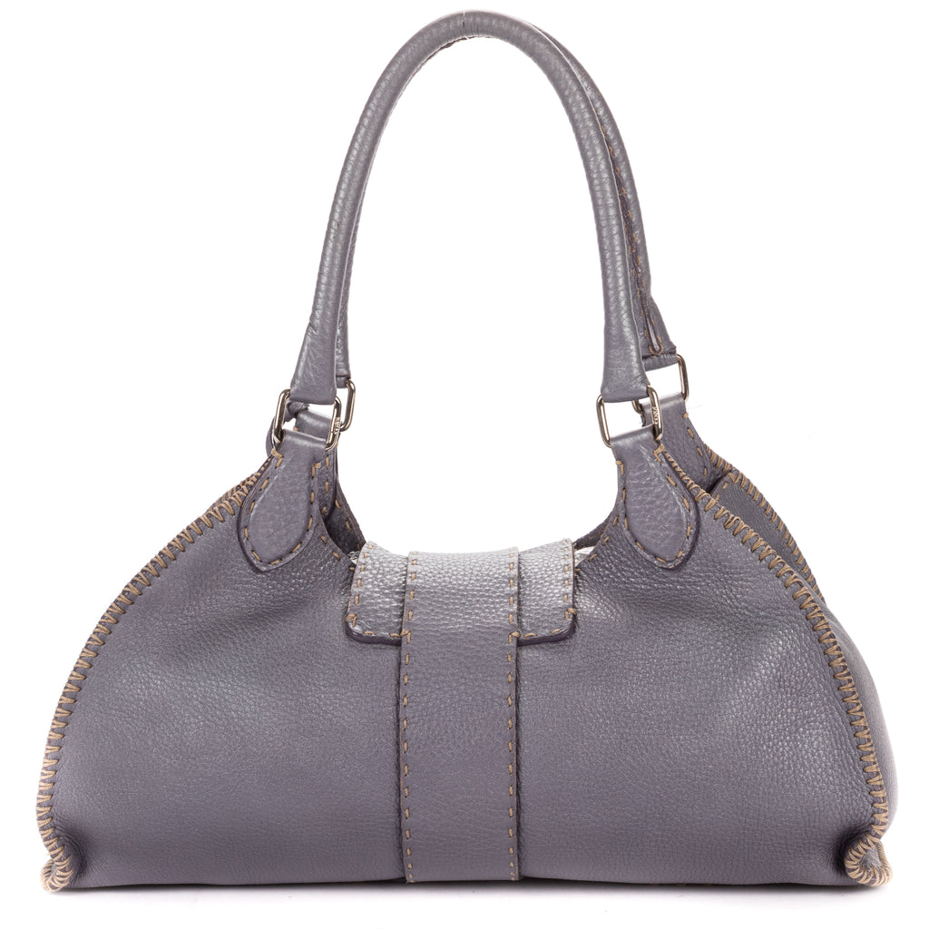 Shoulder Bag By The Way Top Handle Purple Grained Calfskin Leather