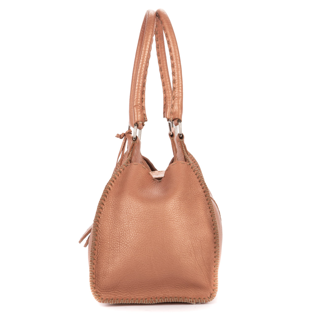 Shoulder Bag By The Way Top Handle Pink Grained Calfskin Leather