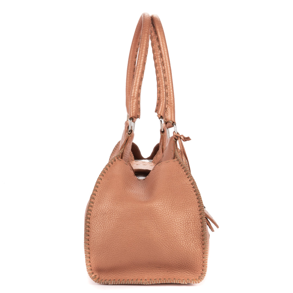 Shoulder Bag By The Way Top Handle Pink Grained Calfskin Leather